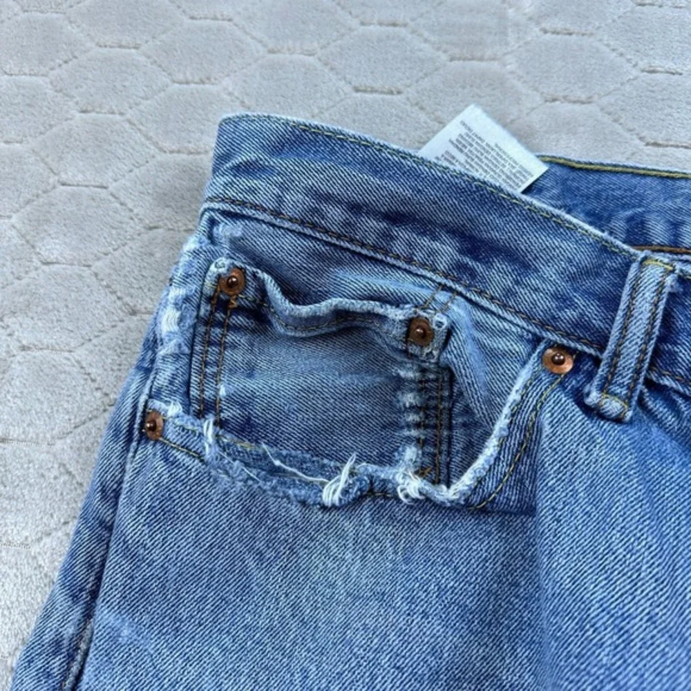 Levis 505 Jeans Men 34x29 Blue Denim Thrashed Destroyed Grunge 90s Made in Mexic